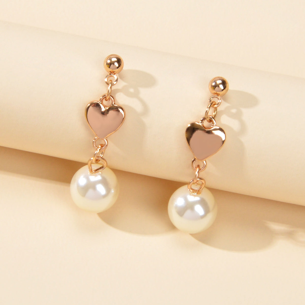 Pearl Earrings Gold Heart - Wedding Anniversary Gift Jewelry