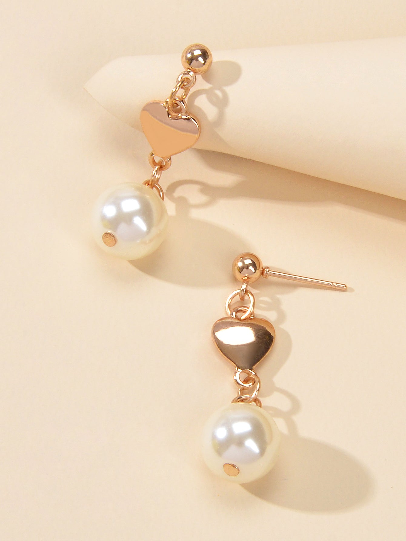 Pearl Earrings Gold Heart - Wedding Anniversary Gift Jewelry