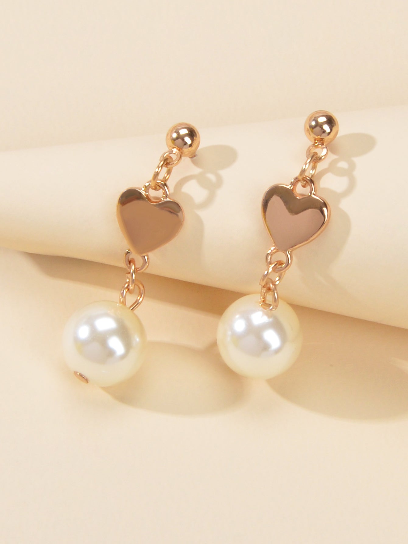 Pearl Earrings Gold Heart - Wedding Anniversary Gift Jewelry