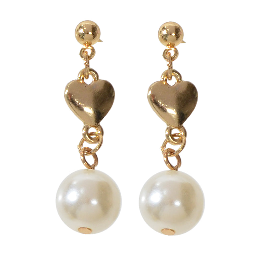 Pearl Earrings Gold Heart - Wedding Anniversary Gift Jewelry