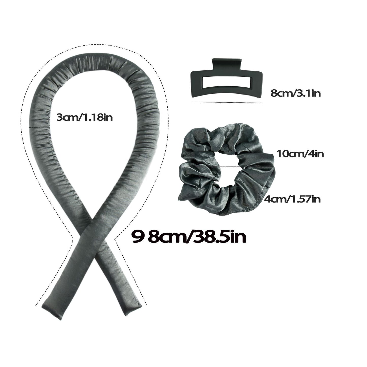 NNEDSZ 5PCS Brown Heatless Hair Curling Set with Scrunchie and Hair Clip - Silk Curling Ribbon